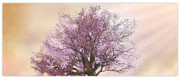 Obraz rozkvitnutého stromu na vrchole kopca (120x50 cm)