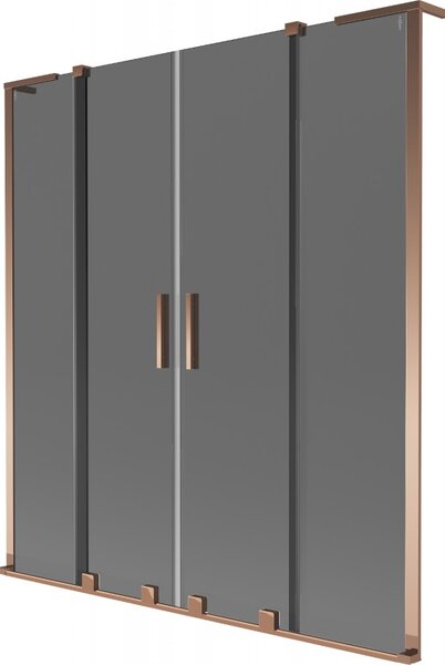 Mexen Velar L Duo, 2-krídlová posuvná vaňová zástena 150 x 150 cm, 8mm šedé sklo, ružové zlato, 896-150-003-42-60