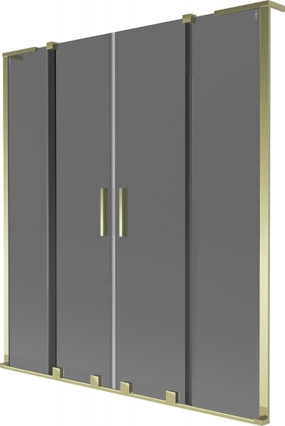 Mexen Velar L Duo, 2-krídlová posuvná vaňová zástena 150 x 150 cm, 8mm šedé sklo, zlatá lesklá, 896-150-003-42-50