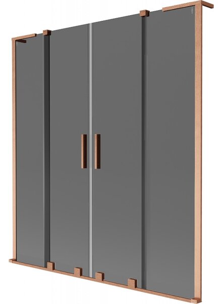 Mexen Velar L Duo, 2-krídlová posuvná vaňová zástena 140 x 150 cm, 8mm šedé sklo, medená matná, 896-140-003-42-65