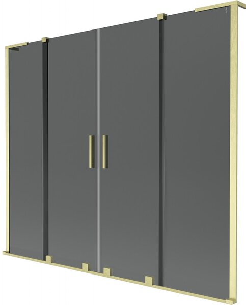 Mexen Velar L Duo, 2-krídlová posuvná vaňová zástena 170 x 150 cm, 8mm šedé sklo, zlatá matná, 896-170-003-42-55