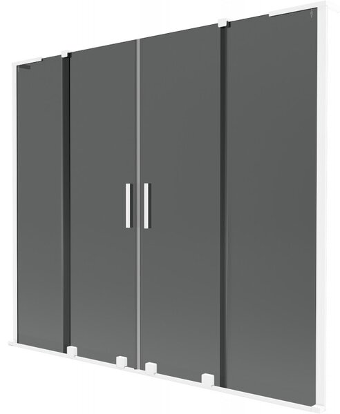 Mexen Velar L Duo, 2-krídlová posuvná vaňová zástena 170 x 150 cm, 8mm šedé sklo, biela matná, 896-170-003-42-20