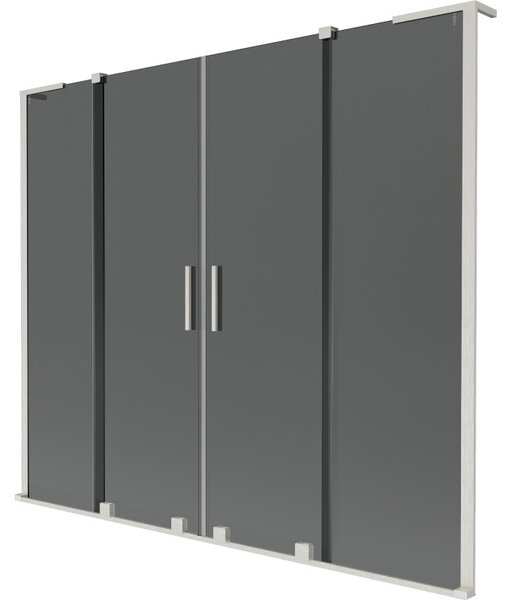 Mexen Velar L Duo, 2-krídlová posuvná vaňová zástena 170 x 150 cm, 8mm šedé sklo, brúsená oceľ, 896-170-003-42-97