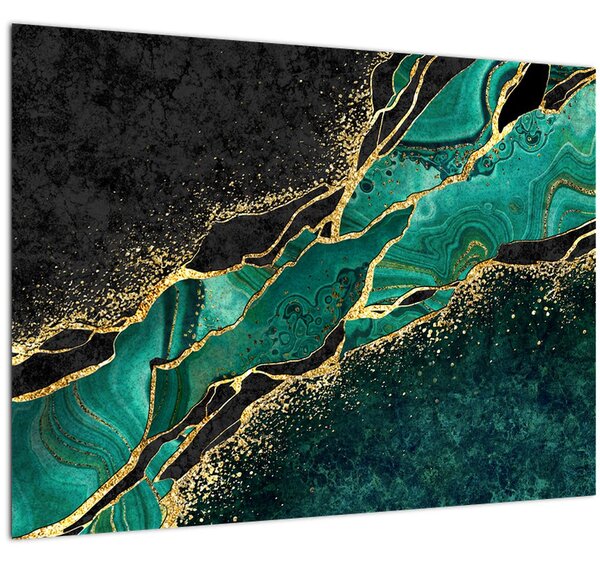 Sklenený obraz - Petrolejovo-zlaté mramorovanie (70x50 cm)