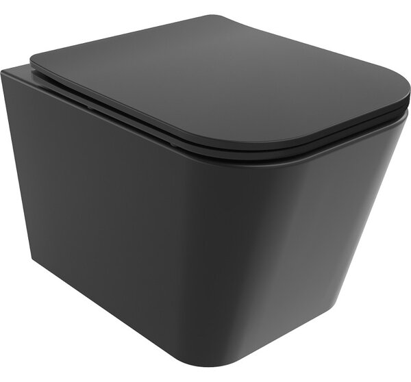 Mexen Teo, závesná WC misa 510x345x340 mm, Rimless Tornádo + WC sedadlo z duroplastu, čierna matná, 30850685T