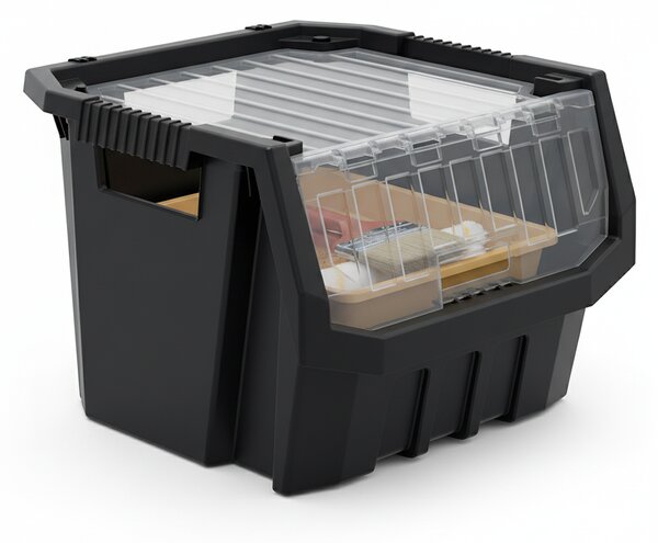 Prosperplast Dílenský úložný box HEAVY DUTY, S VÍKEM, černý 40x38x28 cm, L