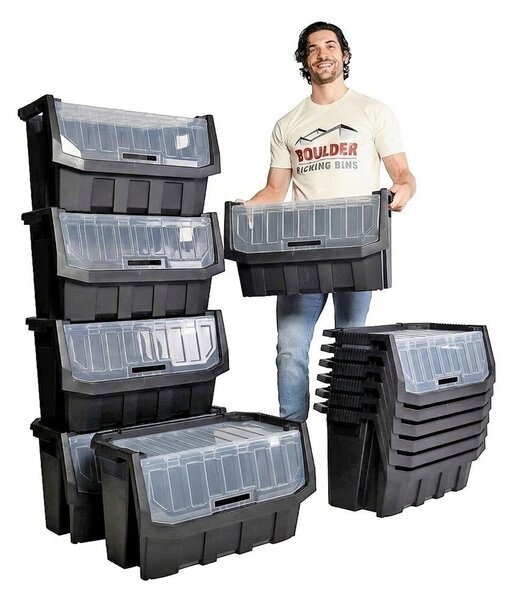 Prosperplast Dílenský úložný box HEAVY DUTY, S VÍKEM, černý 58x38x35 cm, XL