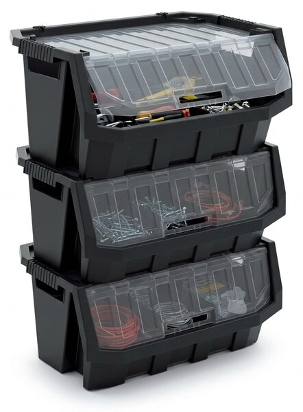 Prosperplast Dílenský úložný box HEAVY DUTY, S VÍKEM, černý 58x38x35 cm, XL