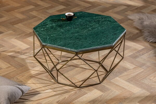 Art-deco mramorový konferenčný stolík Adamantino s geometrickou podstavou z kovu 69cm