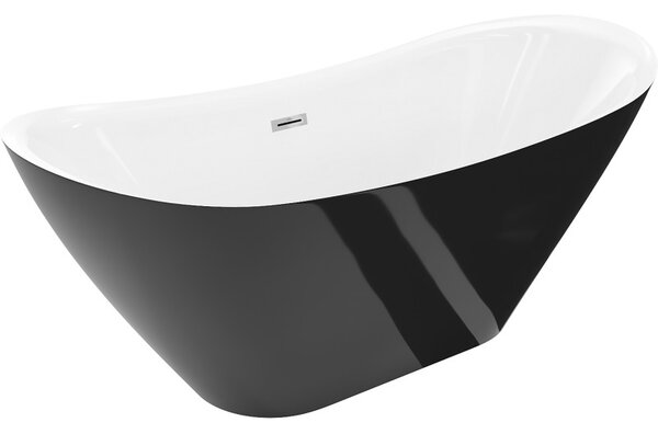 Mexen Lotos, voľne stojaca vaňa 140 x 75 cm, biela/čierna, chrómový prepad, 52051407775-01