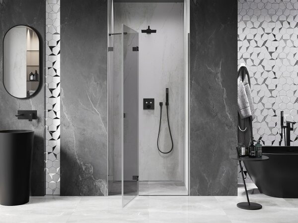 Mexen, Mexen Lunar výklopné sprchové dvere ľavé 85 cm, transparentné, pištoľový kov - 834-085-000-95-00-L