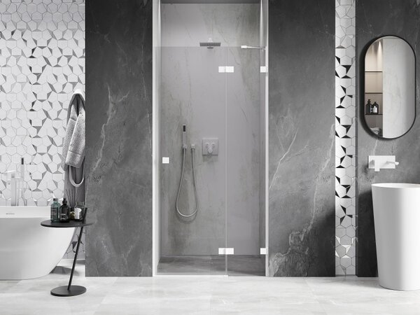 Mexen, Mexen Lunar pravé otočné sprchové dvere 80 cm, transparentné, biele - 834-080-000-20-00-P