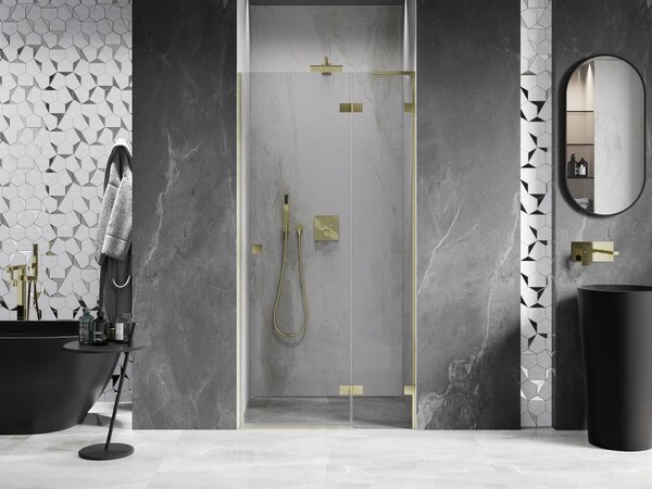 Mexen, Mexen Lunar L Otočné pravé sprchové dvere 80 cm, transparentné, brúsené zlaté - 834L-080-000-55-00-P