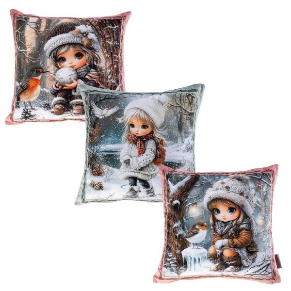 Sada 3 ks obliečok na vankúšiky WINTER GIRLS 45 x 45 cm