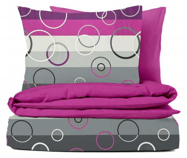 Ervi bavlnené obliečky DUO - Kruhy na fialovom/fuchsia