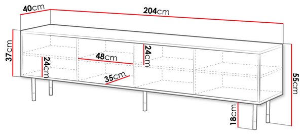Široký stolík pod TV SACUL - čierny / zlatý