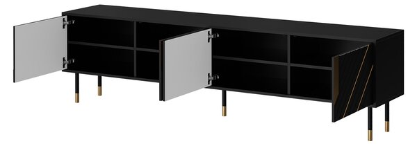 Široký stolík pod TV SACUL - čierny / zlatý