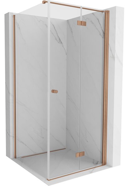Mexen Mist-F T, 1-krídlový skladací sprchový kút pravý 75 x 75 cm, priehľadný, brúsená meď - 8A6T-075-075-65-00-P