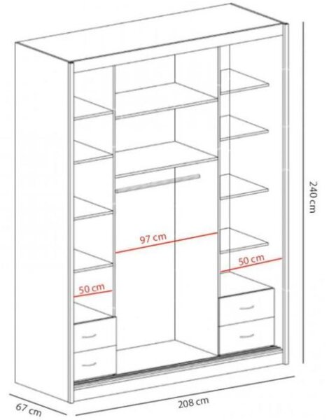 Šatníková skriňa 208 cm s posuvnými dverami BERLINA 1 - dub sonoma