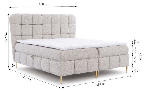 Manželská posteľ 180x200 MILETA s úložným priestorom - béžová + topper ZDARMA