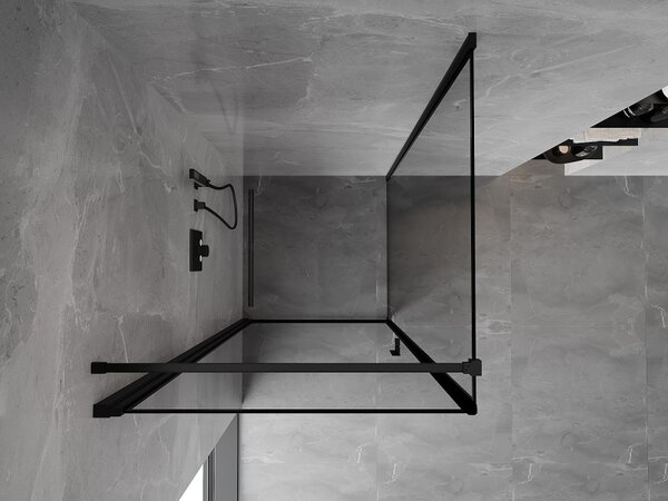 Mexen Mist-B, 1-krídlový výklopný sprchový kút, ľavý, 70 x 70 cm, číre sklo-čierny rám, 8A2T-070-070-70-70-L