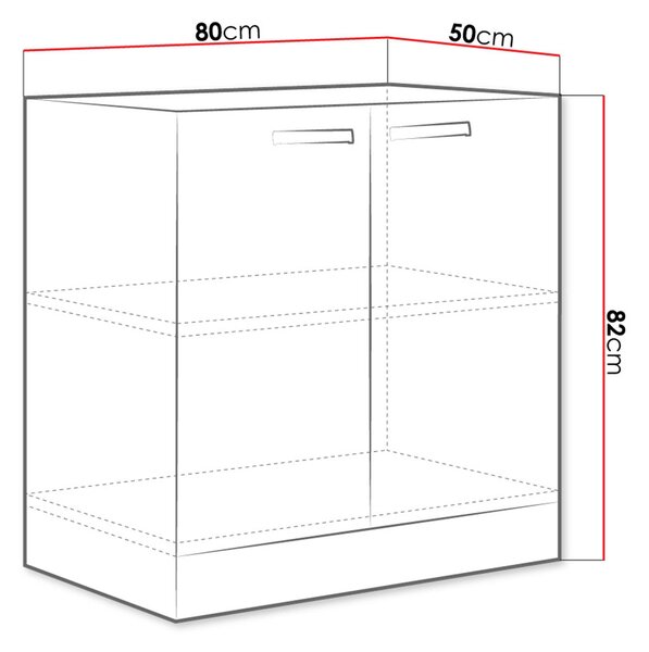 Dolná dvojdverová kuchynská skrinka 80 cm RONG - šedá / lesklá šedá