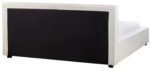 Posteľ krémová biela buklé čalúnenie 160 x 200 cm s čelom lamelový rošt moderný minimalistický štýl spálňa
