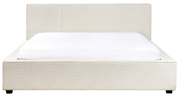 Posteľ krémová biela buklé čalúnenie 160 x 200 cm s čelom lamelový rošt moderný minimalistický štýl spálňa