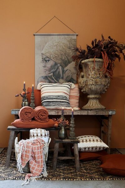 Hnedá dekoračná drevená lavica so vzorom na sedadle Tanoak - 80*24*45 cm - Chic Antique
