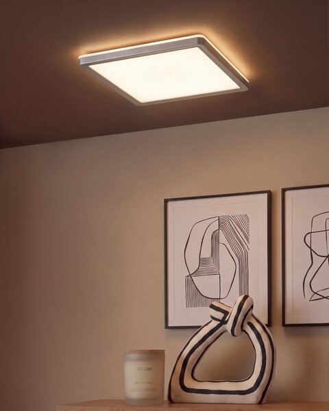 Stropné LED svietidlo strieborné syntetický materiál 30 cm štvorcový tvar LED panelové svetlo zapustené ploché s diaľkovým ovládaním