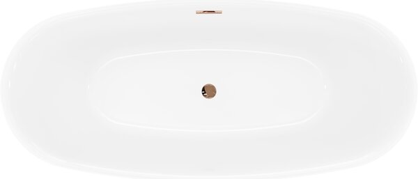 Mexen Luvo Slim, voľne stojaca vaňa 170 × 75 cm, biela lesklá, ružové zlato prepad, 52801707500-60