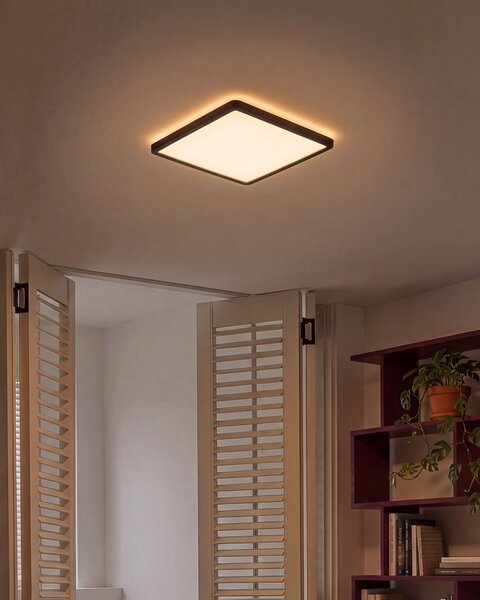 Stropné LED svietidlo čierne syntetický materiál 30 cm štvorcový tvar LED panelové svetlo zapustené ploché s diaľkovým ovládaním