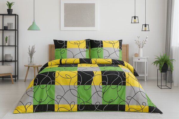 Polybavlnené obliečky na 2 postele CHESS LIME, farebné Rozmer obliečky: 2 ks 70 x 90 cm | 2 ks 140 x 200 cm