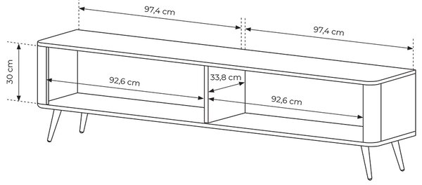 Televízny stolík 200 cm MOODY - čierny