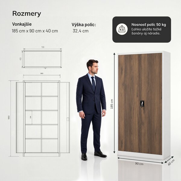 Kancelárska skriňa na dokumenty biela / orech: Eco Design JAN 900 x 1850 x 400 mm