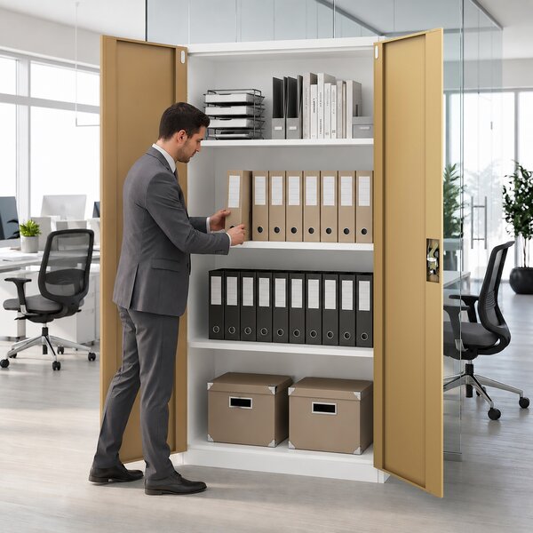 Kancelárska skriňa na dokumenty biela / orech: Eco Design JAN 900 x 1850 x 400 mm
