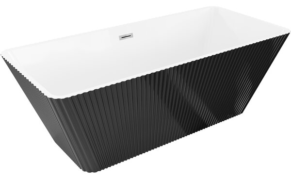 Mexen Tava, voľne stojaca ryhovaná vaňa 170 x 75 cm, biela-čierna, chrómový prepad, 52851707575-01