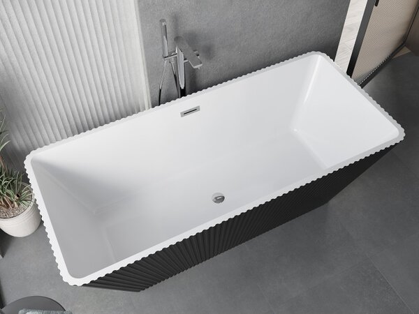 Mexen Tava, voľne stojaca ryhovaná vaňa 170 x 75 cm, biela-čierna, chrómový prepad, 52851707575-01