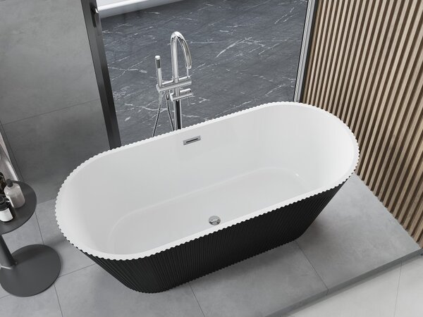 Mexen Yara, voľne stojaca ryhovaná vaňa 170 x 75 cm, biela-čierna, chrómový prepad, 52861707575-01