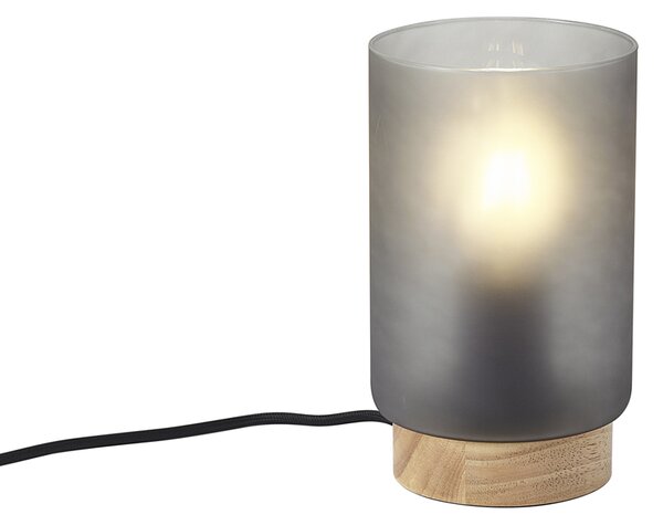 Moderná stolná lampa drevená s matným sivým sklom - Umbra