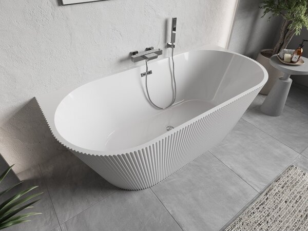 Mexen Oris, voľne stojaca ryhovaná vaňa 150 x 75 cm, biela lesklá, chrómový prepad, 52871507500-01