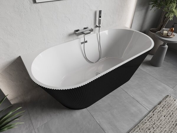 Mexen Oris, voľne stojaca ryhovaná vaňa 150 x 75 cm, biela-čierna, chrómový prepad, 52871507575-01