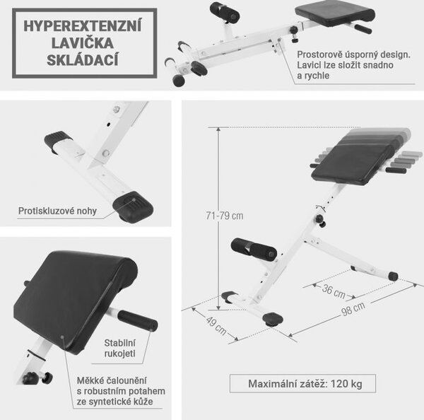 Gorilla Sports Hyperextenzná lavička skladacia, biela