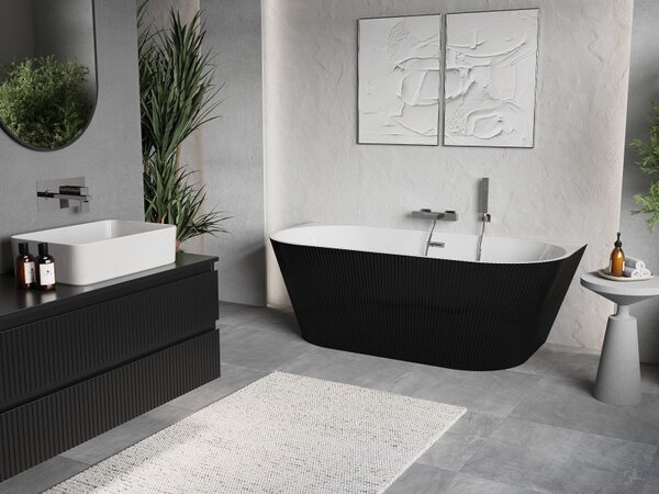 Mexen Oris, voľne stojaca ryhovaná vaňa 150 x 75 cm, biela-čierna, chrómový prepad, 52871507575-01
