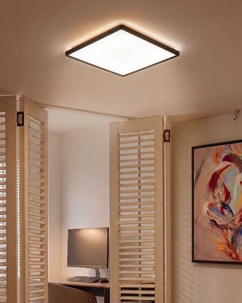 Stropné LED svietidlo čierne syntetický materiál 42 cm štvorcový tvar LED panelové svetlo zapustené ploché s diaľkovým ovládaním
