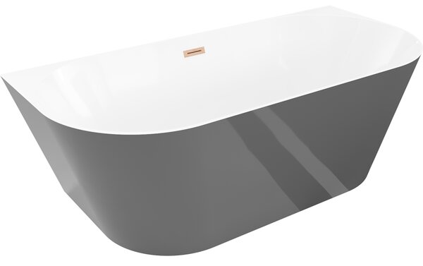 Mexen Oval Slim, voľne stojaca vaňa ku stene, 170 x 80 cm, biela-šedá, medený matný prepad, 52661708062-65