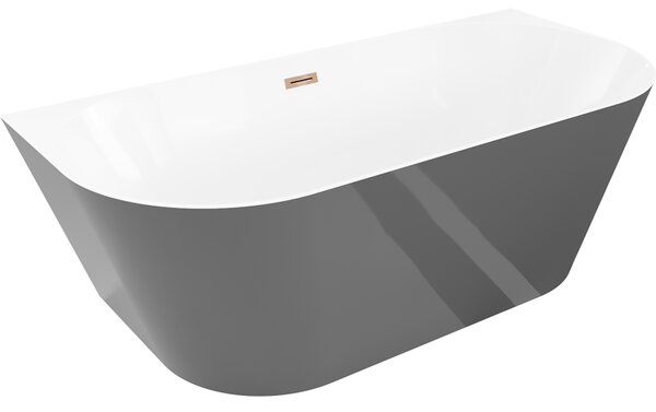 Mexen Oval Slim, voľne stojaca vaňa ku stene, 170 x 80 cm, biela-šedá, ružové zlato prepad, 52661708062-60