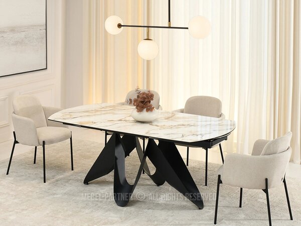 Elegantný rozkladací stôl 180(260)x98 CANO - béžový mramor / čierny