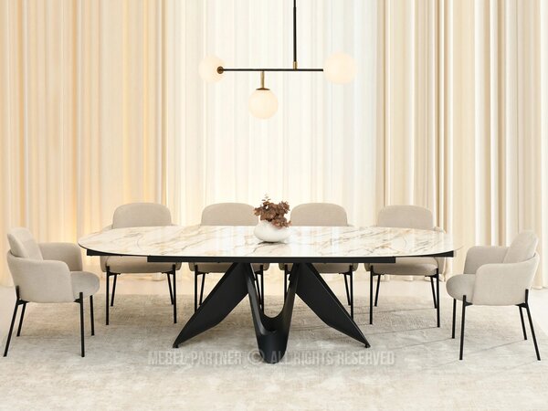Elegantný rozkladací stôl 180(260)x98 CANO - béžový mramor / čierny