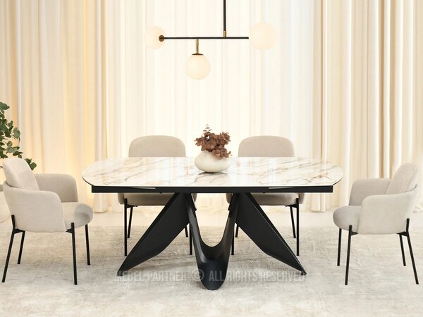 Elegantný rozkladací stôl 180(260)x98 CANO - béžový mramor / čierny
